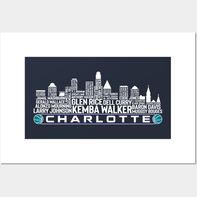 Charlotte Basketball Team All Time Legends, Charlotte City Skyline Wall Art by Legend Skyline